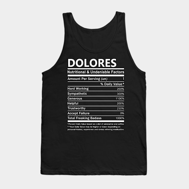 Dolores Name T Shirt - Dolores Nutritional and Undeniable Name Factors Gift Item Tee Tank Top by nikitak4um